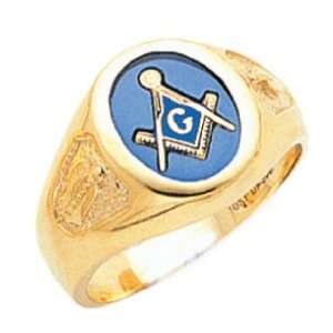   14k Yellow Gold 3rd Degree Freemason Mason Ring Blue Stone (Size 9