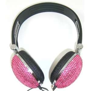  Dark Pink Crystal Rhinestone Bling Dj Over ear Headphones 