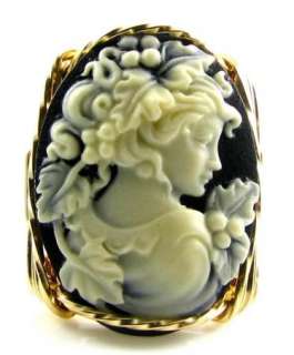 Vineyard Grecian Goddess Cameo Ring 14K Rolled Gold  