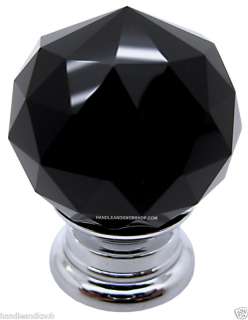Crystal Glass Handle Knob Cabinet Door LILY30 Black 5060193230399 
