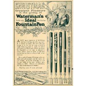 1907 Ad Christmas Watermans Fountain Pen Deer Santa   Original Print 