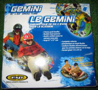 Gemini 61 Large Double Snow Tube Tubes Sled Winter Inflatable Two 
