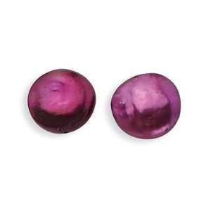   Dark Purple Freshwater Cultured Coin Pearl Post Earrings: Jewelry