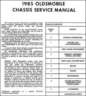 1985 Oldsmobile Shop Manual Cutlass Supreme 88 Toronado  