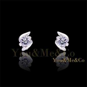 Tiny Size18k White Gold EP 0.2ct Brilliant Cut Crystal Stud Earrings 