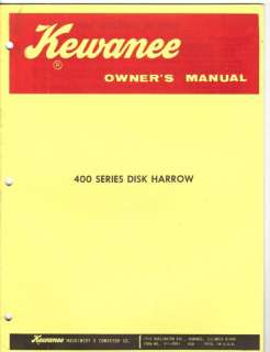 KEWANEE model 400 series DISC HARROW OWNERS MANUAL  