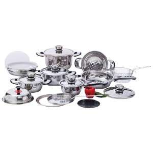 22pc Waterless/Greaseless 7 Ply Surgical Stainless Steel Cookware Set 
