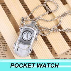   Car Shape Silver Round Metal Pocket Watch Silver Chain W0380: Beauty