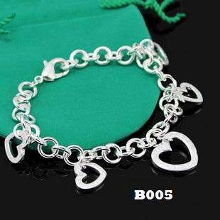 Sterling Silver charm dangle bracelet hearts European  