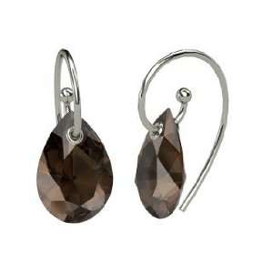   Monsoon Earrings, Pear Smoky Quartz 14K White Gold Earrings: Jewelry