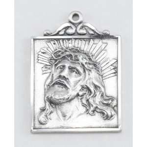  Sterling Square Head of ChriSt with 24 Stainless Chain in 