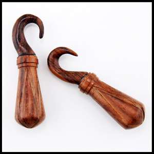Pair Hook Ear Weights Wood EAR PLUGS Gauges (PICK SIZE)  