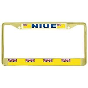  Niue Niuean Flag Gold Tone Metal License Plate Frame 