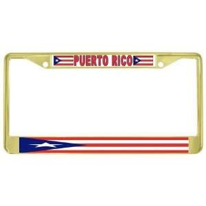   Rico Rican Flag Gold Tone Metal License Plate Frame Holder Automotive