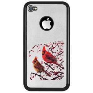 iPhone 4 or 4S Clear Case Black Christmas Cardinals Snowy Red Berry 