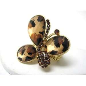  Animal (Leopard) Pattern Butterfly Stretch Ring ~ Brown 