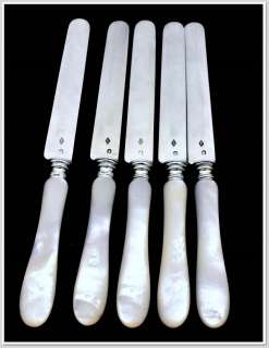   French Sterling Silver & Mother Of Pearl Dessert Knife Set 18 Pieces