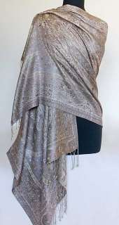 Iridescent Silk. Jamawar, India, Paisley Shawl. Beige  