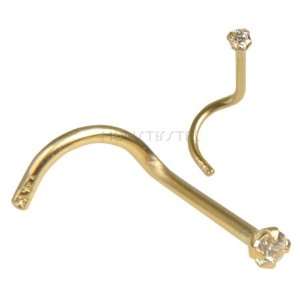    Solid 14K Gold 1.5mm CZ Gem Nose Screw Ring CLEAR USA: Jewelry