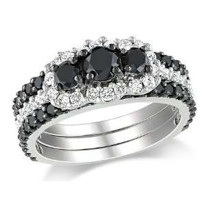10k White Gold 2 CT TDW Black and White Diamond Fashion Ring (G H, I2 