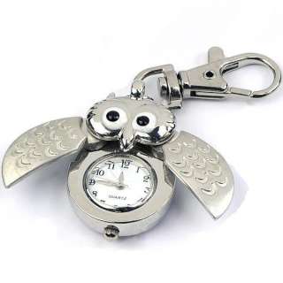 Fashion Silver Flip Open Owl Keychain Watch 051001  
