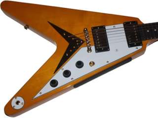 New Vintage VV60 Flying V Electric Guitar in Trans Amber  