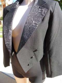 Skinny Fit Black Tuxedo Jacket with Tails Paisley Collar sz 14 Boys XS 