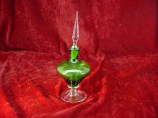 Vintage 1950s Green Glass Small BOTTLE and Stopper  