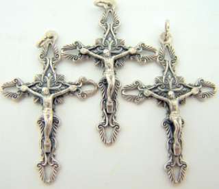 Rare Lot 3 Rosary Part Catholic Crucifix Silver Gild Cross 1 1/2 