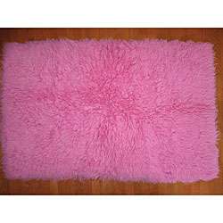 Premium Flokati Pink Wool Rug (5 x 8)  