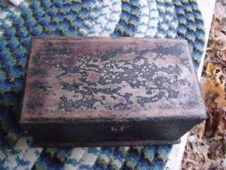 Victorian Rustic Primitive Antique 1870s Wood Jewelry Box Leather 