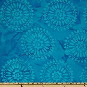  44 Wide Indian Batik Polynesian Medallion Aqua Fabric By 