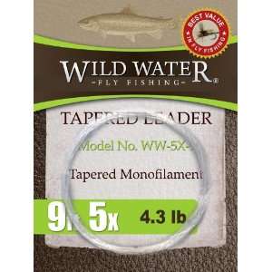Wild Water Fly Fishing Tapered Leader 5X, 9  Sports 
