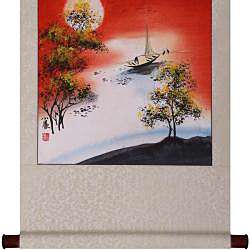 Fishing Boat Wall Art Scroll Painting (China)  Overstock