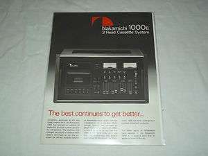 Nakamichi 1000 II 3 Head Cassette Deck Original Catalog / Brochure X 