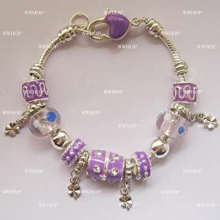 European Style Charm Bracelet purple Enamel Beads cp060  