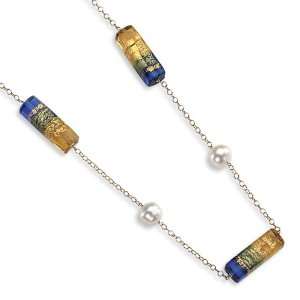  14k Gold Pearl & Murano Glass Bead Necklace: Jewelry