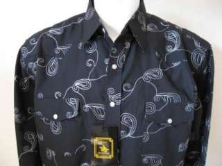   Black Embroidered Paisleys Western Cowboy L/S Pearl Snap Shirt Size XL