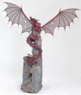 GOTHIC RED DRAGON FLIGHT METAL WINGS ON CASTLE STATUE  