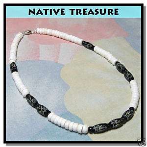 Real Puka Shell Necklace Carved Bone Beads Kids 14  