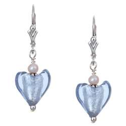 Charming Life Sterling Silver Periwinkle Blue Heart and Pearl Earrings 