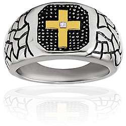 Stainless Steel Goldplated Cross Cubic Zirconia Ring  Overstock