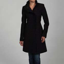 DKNY Womens Wool Tweed Ruffle Coat  