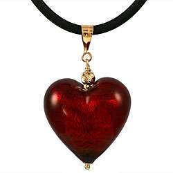 Genuine Murano Glass Ruby Heart Necklace  Overstock