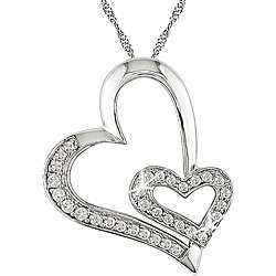 10k White Gold 1/4ct TDW Diamond Hearts Necklace (I J, I2 I3 