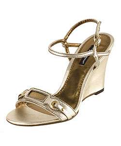 Dolce & Gabbana Metallic Gold Leather Wedge Sandals  