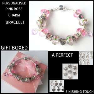 MOTHERS DAY SPARKLING PINK CHARM BRACELET WITH CRYSTAL HEARTS GIFT BOX 