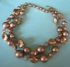 J278 VINTAGE LUSTER PINK NECKLACE SIGNED DEAUVILLE PINK & CLEAR BEADS