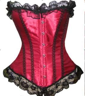 Lace up steel Boned Red Victorian Corset G string 2XL*  