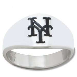   New York Mets Mens Sterling Silver Cigar Band Ring